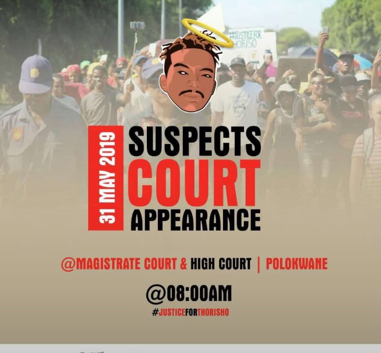 Today is the court appearance for #JusticeforThoriso . Lest we forget! Let’s go and support.