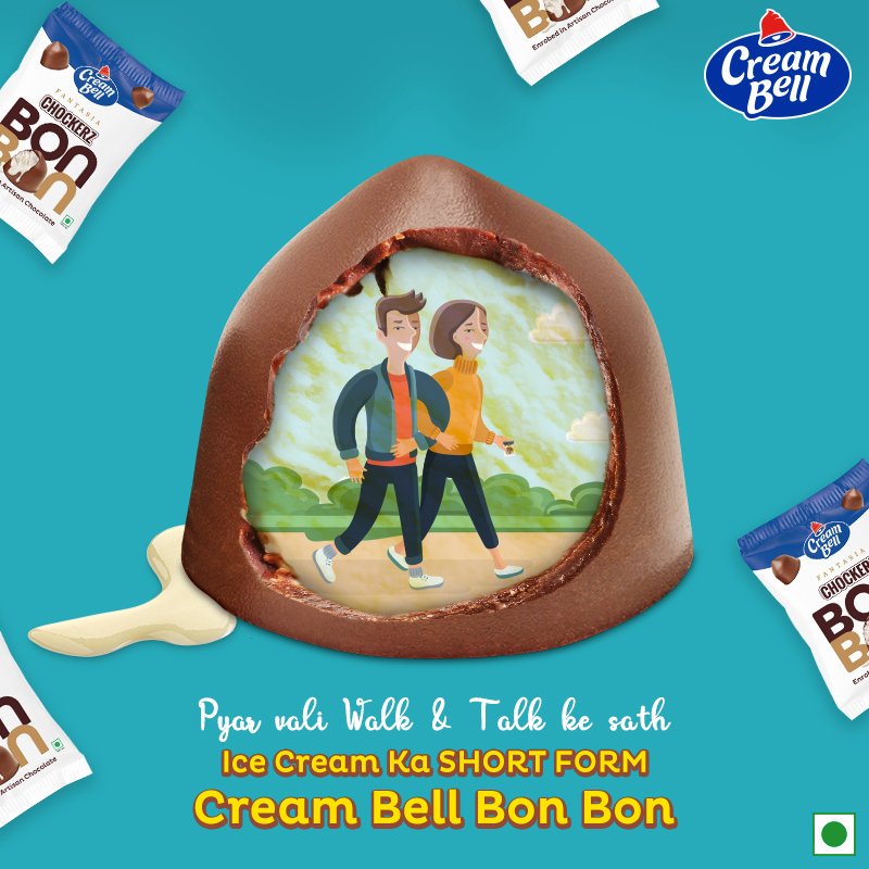 creambellindia's tweet photo. Evenings hoti hain apne better half ke saath long walks aur longer talks karne ke liye. Aur  isske saath Cream Bell Bon Bons ho jaayein, toh, in short, mazaa double ho jaaye. #IceCreamKaShortForm https://t.co/kijWr3ewqd