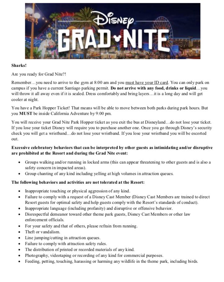 SantiagoSharks's tweet photo. @SHSsharks2019 ‼️GRAD NITE INFO‼️ See you at 8am at the gym. https://t.co/mlnzzvgwCp