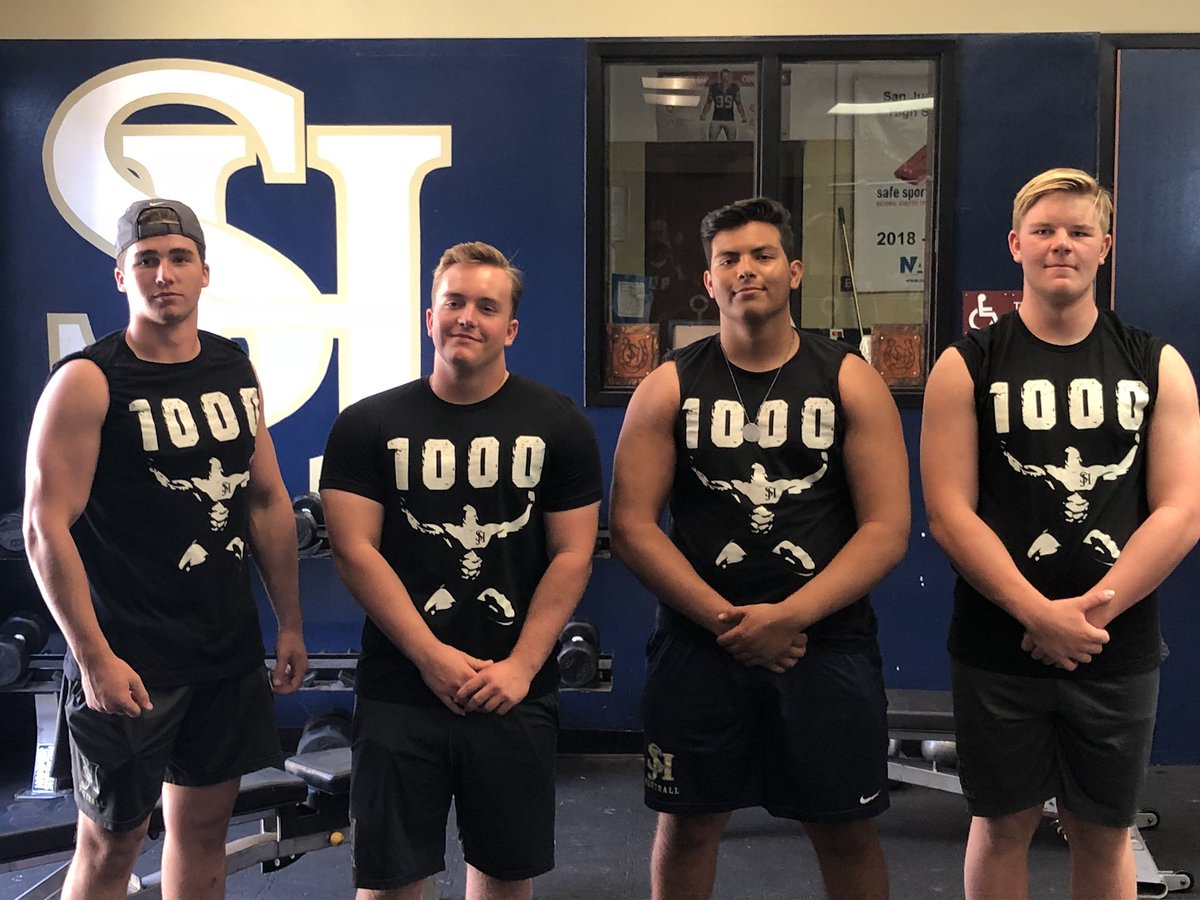 sjhhsfootball's tweet photo. STALLIONS END SPRING WITH A BANG 💥 Great last week of practice and HUGE numbers in the weight room. 800/900/1000 Club is up to 29. These kids Bench/Squat/PowerCleaned their way to an inspiring finish. Incredible Max Week🔥 and we are just getting warmed up! #NoBetterPlace #RFTB https://t.co/TU2CL3RT8w