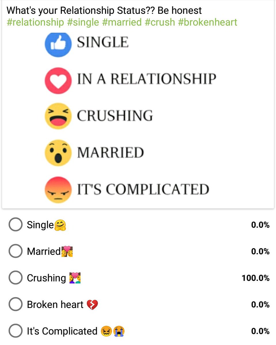 pollview's tweet photo. What is your Relationship status? 
#pollview #pollviewapp #relationshipgoals #relationshipquotes #relationshipchat_wa #relationshipmemes #relationshipgoals👫 #relationshipgoals❤️ #relationshipadvice #relationship_with_ikon #relationship_with_seventeen https://t.co/S866sYFeJf
