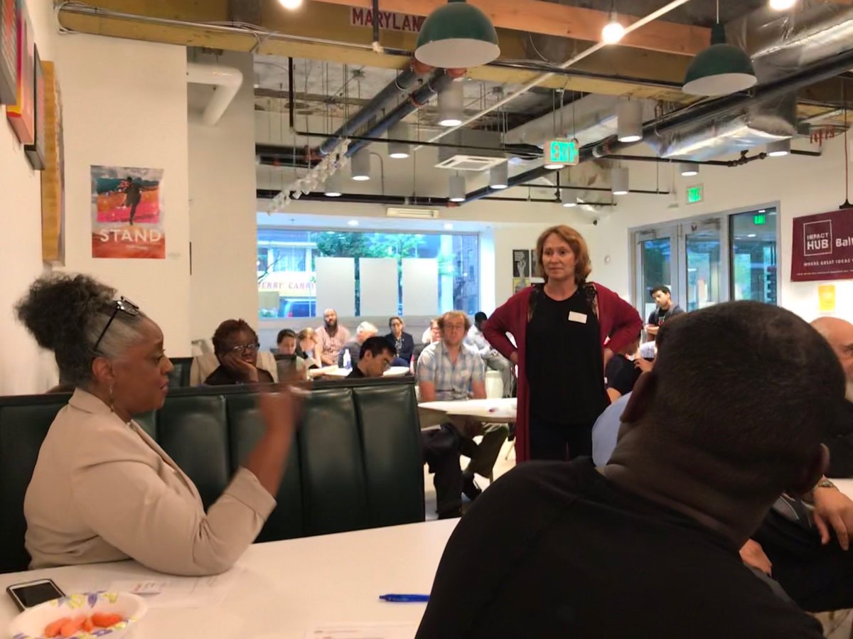 CMTAlliance's tweet photo. Participants describe public transportation in Baltimore in 3 words. ⁦@Danielle_Bmore⁩ facilitates. Transit Town Hall. #GetMDMoving https://t.co/Q5MAqArZgB