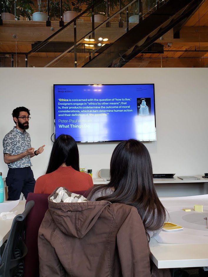 Talking about ethics can be difficult with stakeholders but aligning on risks and opportunities for the future can change things.

Great workshop by <a href="/servicedesignTO/">SDTO</a> @mazi_j and Maji Behboudi.