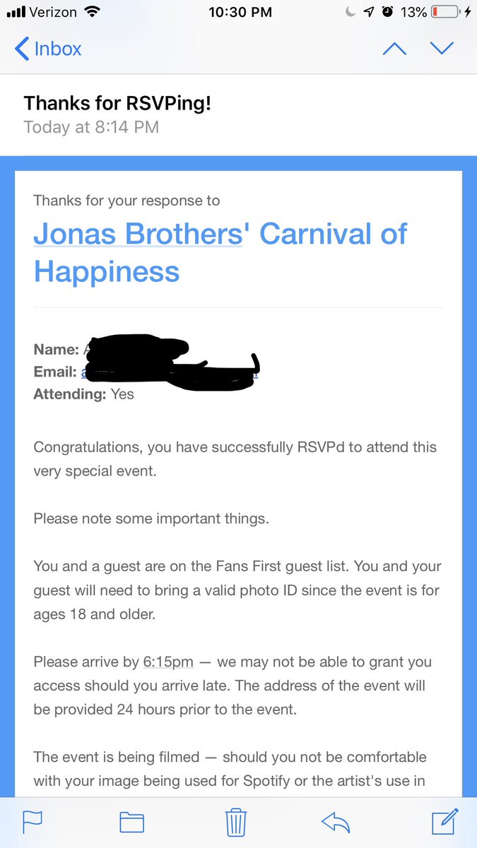 aye_em_cee's tweet photo. How does one tell their job they need to leave work an hour and a half early to go hang out with the @jonasbrothers? Asking for a friend https://t.co/uvXzfNYlU4