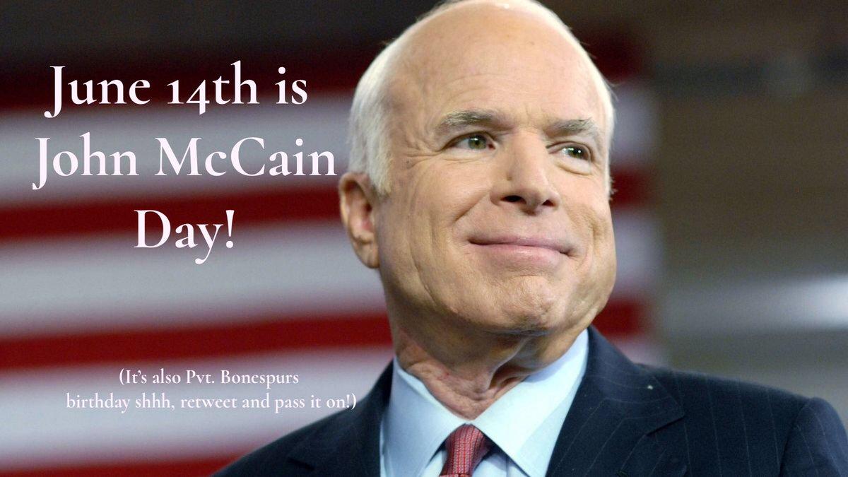 shossy2's tweet photo. Can we actually make this happen on Twitter?
Let June 14th be a day to honor an American Hero, a patriot &amp; family oriented man who dedicated his adult life serving his country 🇺🇸
NOT the birthday of a draft dodging Tangerine Toddler w/a booboo foot? 🦶
Who's with me? 🖐️
RT! https://t.co/eI63ATkt74