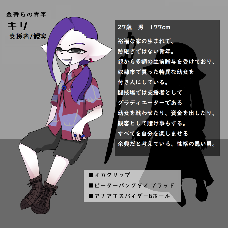 izayato's tweet photo. ハイカラ地下闘技場（@HCUG_Project ）で二人追加させていただきます。支援者（観客）で金持ちの青年キリとグラディエーターで付き人のカノコです。既存の三人ともどもよろしくおねがいします！
  #ハイカラ地下闘技場_CS https://t.co/NvWYRwxrhD
