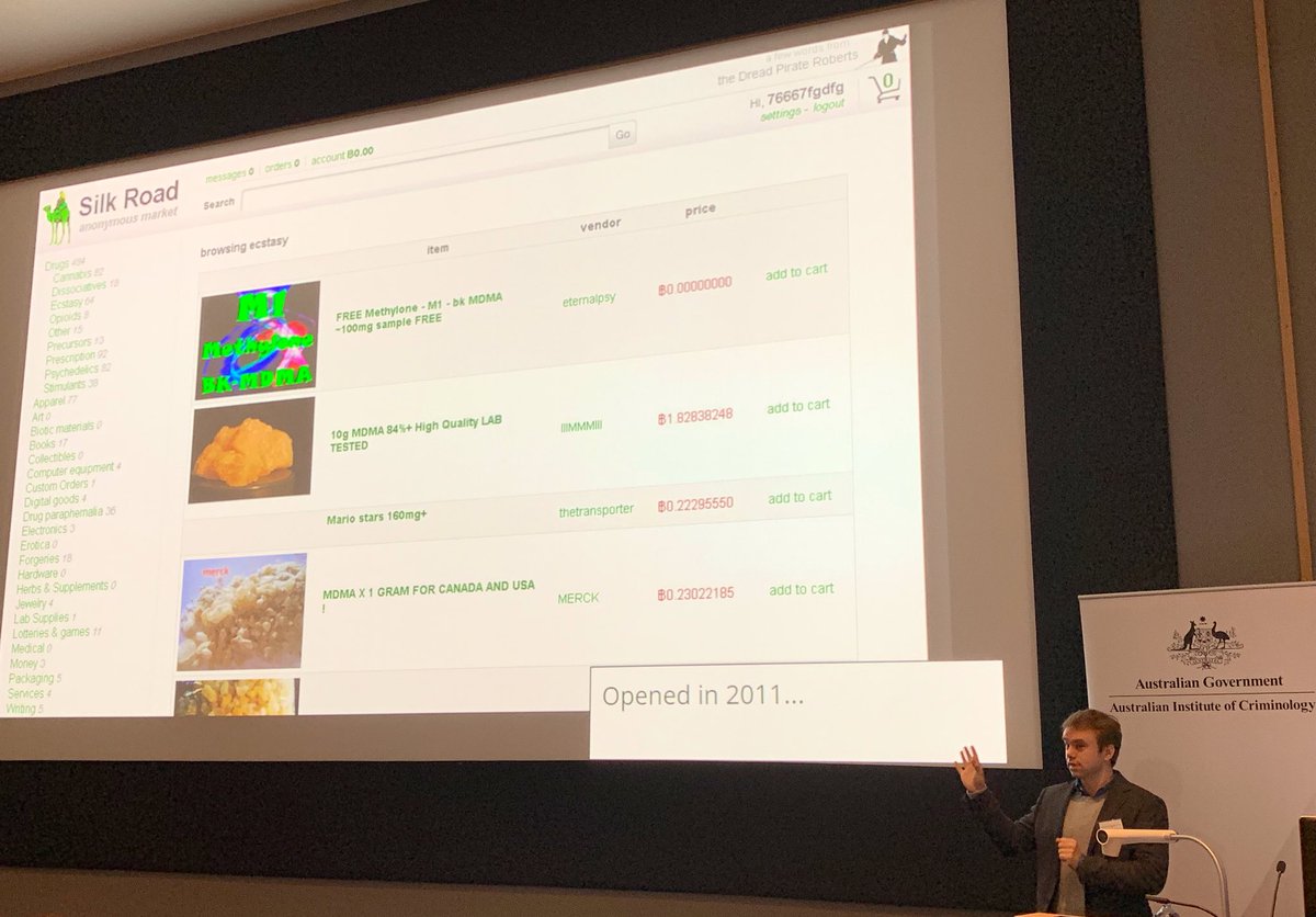 DrCaitlinHughes's tweet photo. Isak Ladegaard asks what happened post the FBI shutdown of #silkroad in 2013 and to what extent did law enforcement intervention drive innovation eg did it increase the resilience of #cryptomarkets going forward?
#OCRF2019 https://t.co/5V4xWJPhb0
