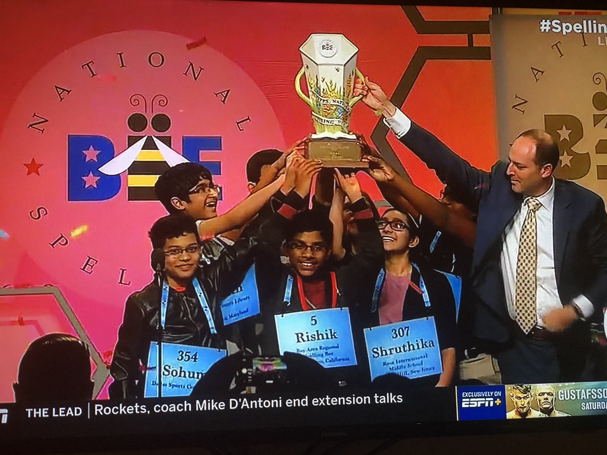 Yea the Raptors won but the real sports story tonight is the 8 co champions of the spelling bee. #spellingbee #gangsta