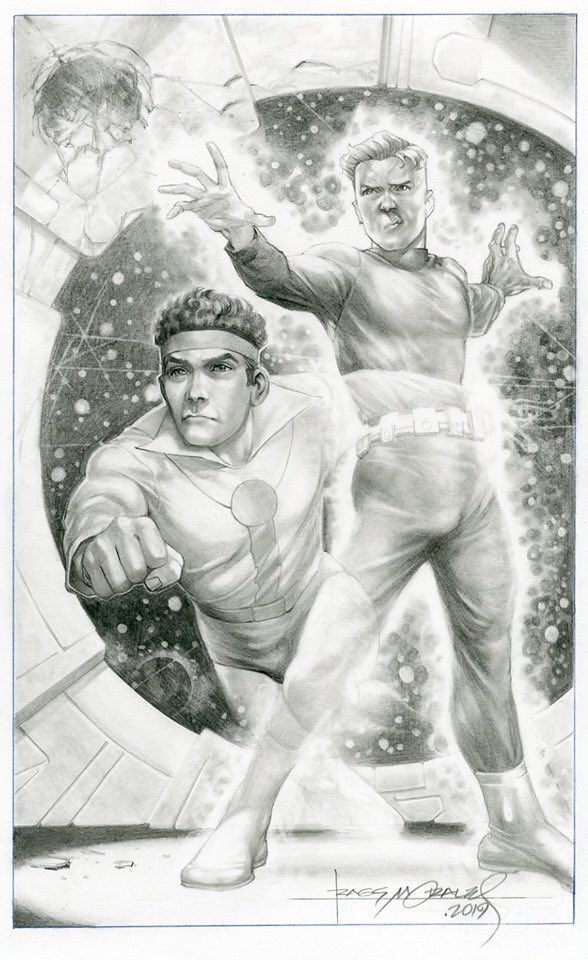 JasPosey's tweet photo. My commission of Brainiac 5 and Invisible Kid by Rags Morales #RagsMorales #ArtCommission #CommissionedArt #Pencil #Brainiac5 #QuerlDox #Colu #InvisibleKid #InvisibleKidI #LyleNorg #LoSH #LegionofSuperHeroes #LegionEspionageSquad https://t.co/OjO8yuPjWd