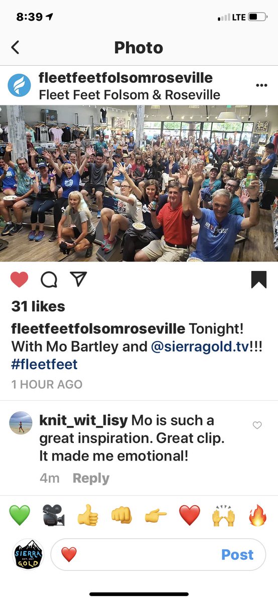 SierraGold_tv's tweet photo. Thank you Fleet Fleet Folsom for hosting a packed, standing room only screening of our latest film on Mo Bartley and @wser #FleetFeet #SierraGold #tvlife #filmmakers https://t.co/pmqFq55wIa