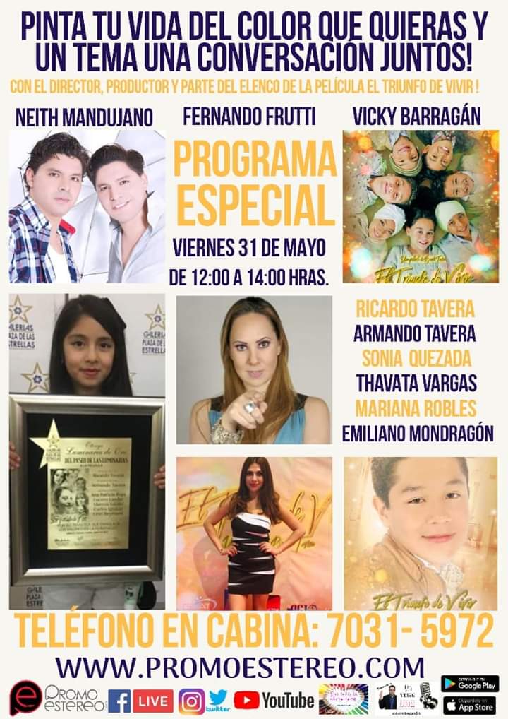Neith19794966's tweet photo. No te pierdas la emisión en vivo de #Pintatuvidadelcolorquequieras y #Untemaunaconversación Programa Especial con Neith Mandujano, Fernando Frutis y Vicky Barragán este Viernes 31 de mayo de 12:00 a 14:00 hras. Con el tema de la película El triunfo de vivir, grandes invitados! https://t.co/HY8UX9qq6B