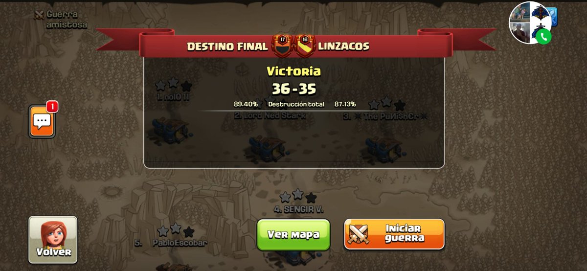 Gran inicio de <a href="/CE_COC/">Copa España COC</a> en categoria mixta @cocdestinofinal y en elite con @XethissssPeris contra 2 autenticos clanazos,gran honor formar parte de estas familias,seguimos luchando @SobrenaturalCoc <a href="/SengirV/">SengirV.</a> <a href="/PuniDeivid/">David</a> <a href="/MirentxuIriso/">Mirentxu Fernández Iriso</a> <a href="/chrislordstark/">†Loяdиed Stαяk</a>