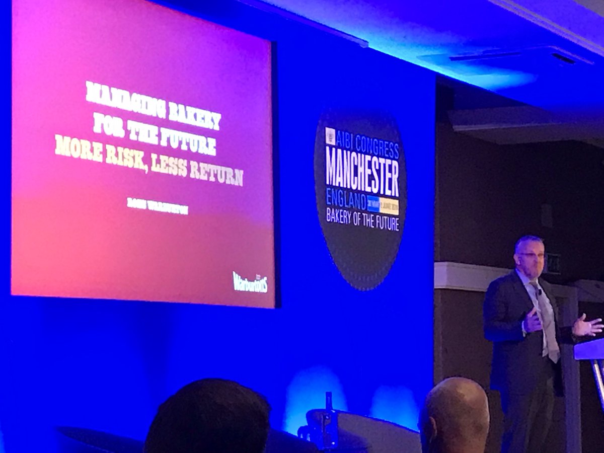 RobbMacKie's tweet photo. @Warburtons Ross Warburton describing challenging bakery market in UK. @bakerycongress #aibi2019 https://t.co/HNgd08lspu
