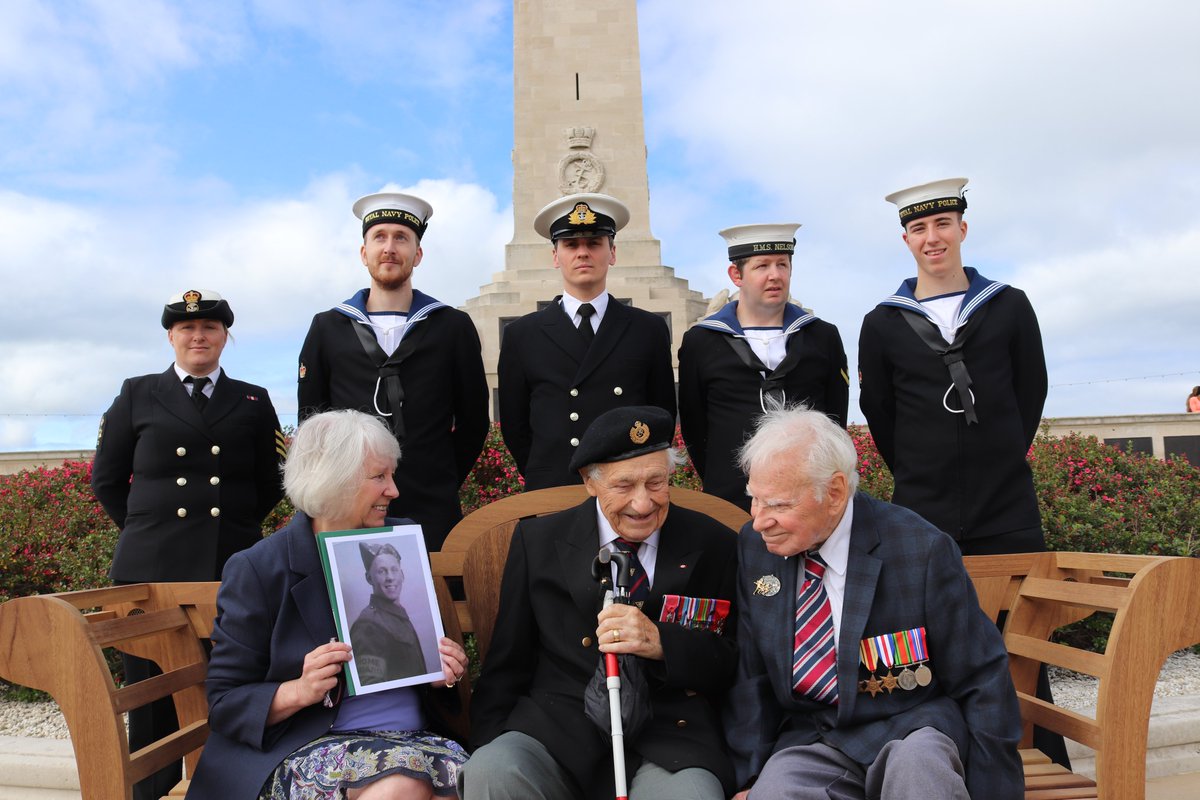 CWGC's tweet photo. Thank you to @BlindVeterans for helping to arrange for #DDay veterans Ron Cross, MBE &amp; Bob Jones to be in attendance. We also welcomed Francis Story, niece of Royal Marine Commando Frank Sturmey who is named on the memorial, and serving members of @RoyalNavy. #VoicesOfLiberation https://t.co/VsF5w5902o