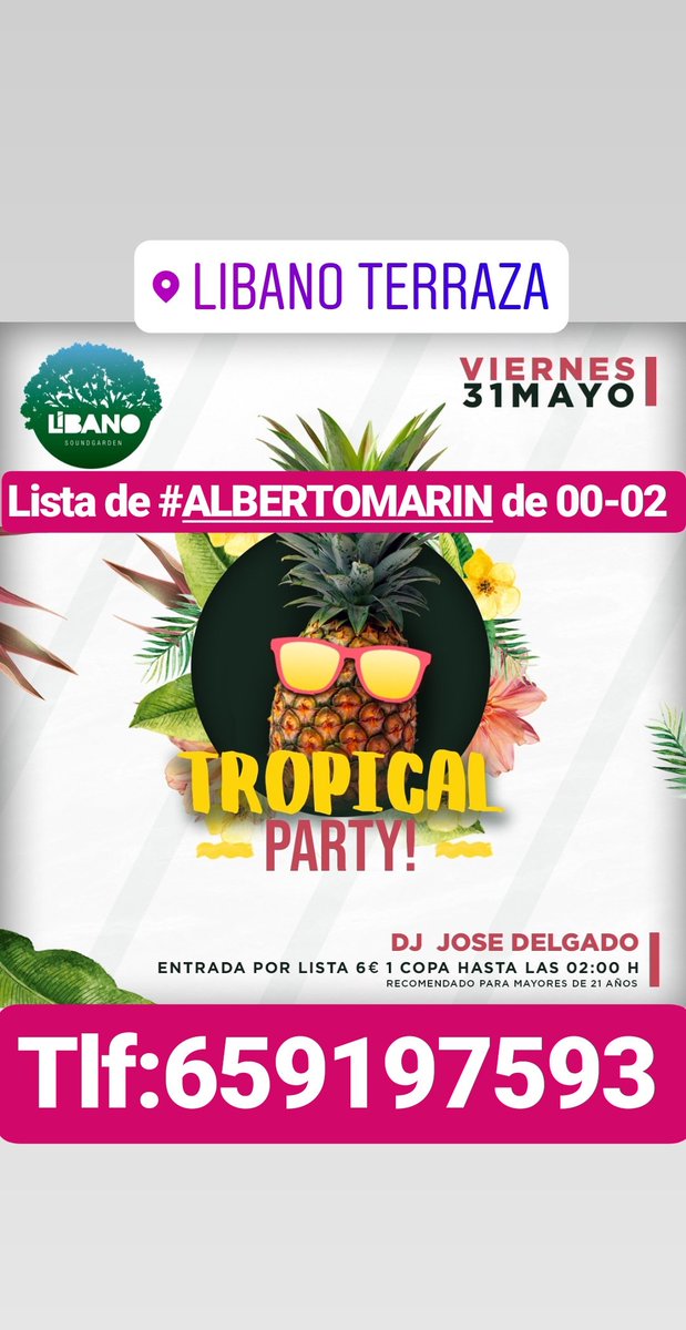 AlbertoMarin86's tweet photo. ✔#Viernes en #terrazalibano... !! Te vienes?
.
♦️♦️LISTA de #ALBERTOMARIN de 00-02 6€ con una copa!!
.
❌Tlf:659197593 #libanosevilla #libanokiosko #libanonoches #libaneando  #sevillasale #sevillanoche #terrazasevilla #terrazaverano #sevillaverano #copas #sevilla https://t.co/YPYdoPadTd