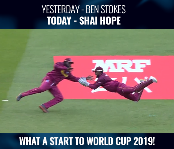 CricketUrdu's tweet photo. A stunning catch from Shai Hope to dismiss Babar Azam. #CWC19 

(Photo Source: Hotstar) https://t.co/i67aqZEnou