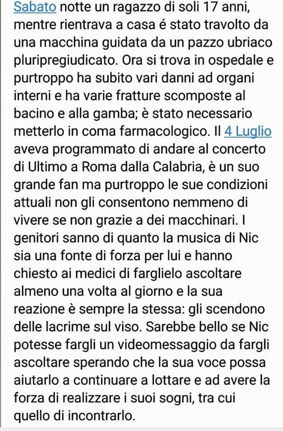 inspirjustin's tweet photo. mi aiutate a farlo arrivare a Ultimo? è per mio cugino che doveva andare al suo concerto il 4 Luglio, ma visto l’incidente non gli è più possibile. Ve ne sarei grata, si chiama Matteo. Grazie a chi lo farà ♥️
@IlVeroUltimo https://t.co/wqPOfoUfSm