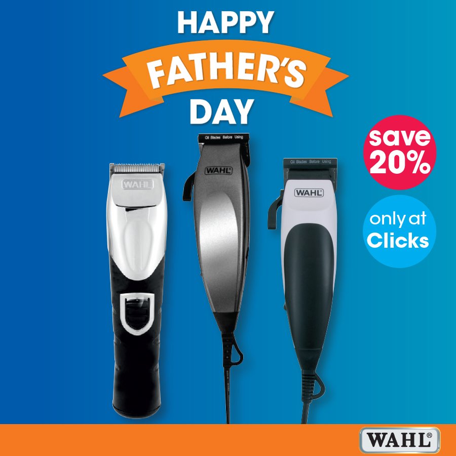 Clicks_SA's tweet photo. Treat dad this Father's Day with a Wahl grooming kit to help him maintain his signature look. 

SAVE up to 40% on selected Wahl grooming products in-store or online > https://t.co/6fiKaBvIV9 https://t.co/mBdXoHHaYe