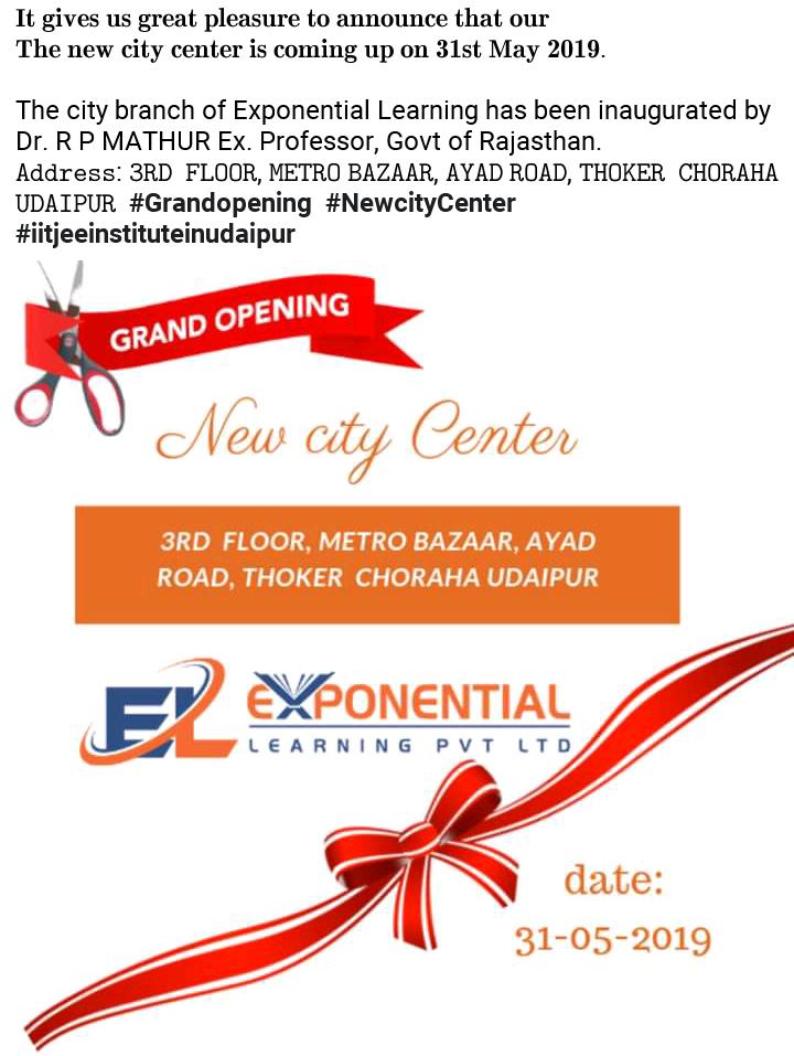 mahipalpurohit9's tweet image. New city center &quot;Exponential Learning&quot;
#Exponentiallearning
#IIT-JEE/NEET,OLYMPIADS
#TopperResult
#9to12th