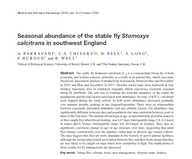 cachivers's tweet photo. Pretty pleased to have co-authored this paper from my time working at @BristolUni @DonkeySanctuary: Seasonal abundance of the stable fly in Southwest England in @MedVet_Ent #flies #entomologist #secondpublication #phdlife https://t.co/FvDDdgQBDq https://t.co/ywiGX63bWL