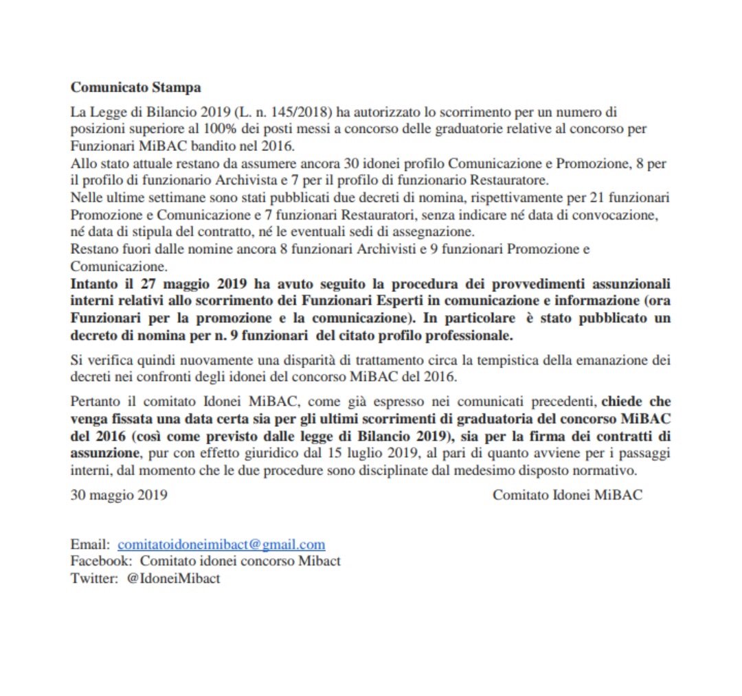 IdoneiMibact's tweet photo. Chiediamo certezze per gli ultimi #idonei in #graduatoria! @_MiBAC @BonisoliAlberto @GianlucaVacca https://t.co/xY605PpI1w