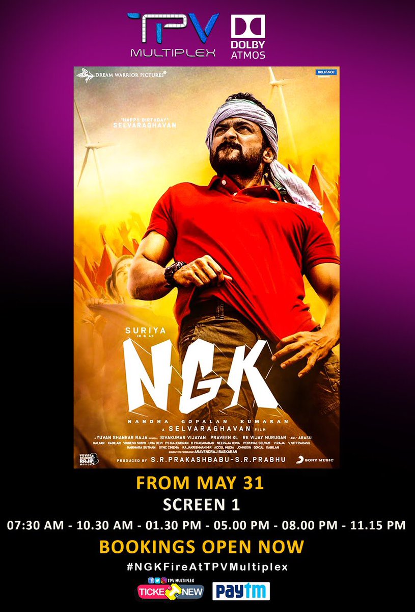 TPVMultiplex's tweet photo. Nadippin Nayagan @Suriya_offl has shown his excellence! What a fantastic performance on screen ๐คฉ
HOUSEFUL #NGK DAY ๐ฅ
Congrats to @DreamWarriorpic @selvaraghavan & team for a grand success. Fans enjoying #NGK in #REAL #DolbyAtmos at @TPVMultiplex ๐๐
#NGKFireAtTPVMultiplex https://t.co/hm20aqRAj6