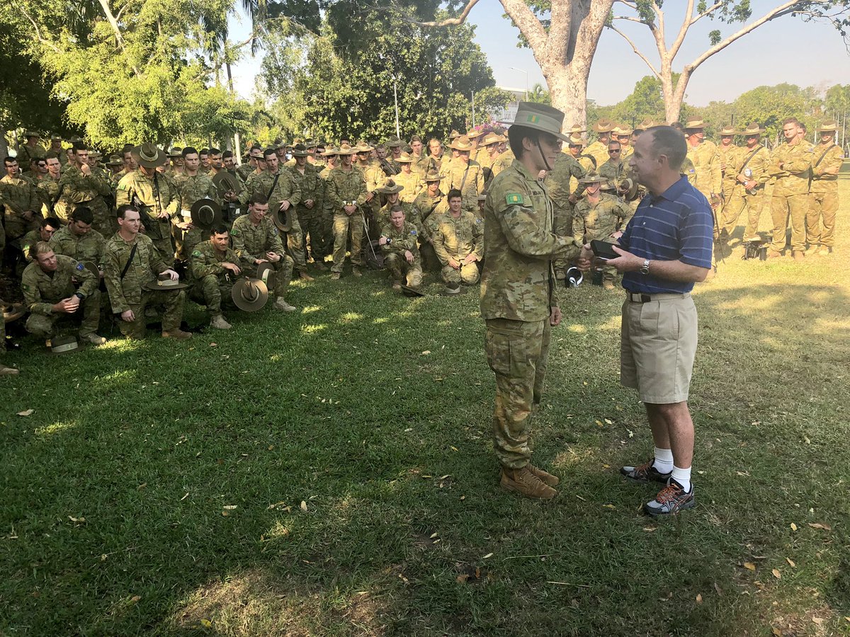 It’s not every day the Colonel Commandant of the Royal Australian Regiment, MAJGEN Mark Kelly AO DSC (retd), is on hand to present the Australian Defence Medal. Well done PTE Doolan (Recon Pl) - just in time for the Change of Colours parade tomorrow! @RARAssn @_5RAR