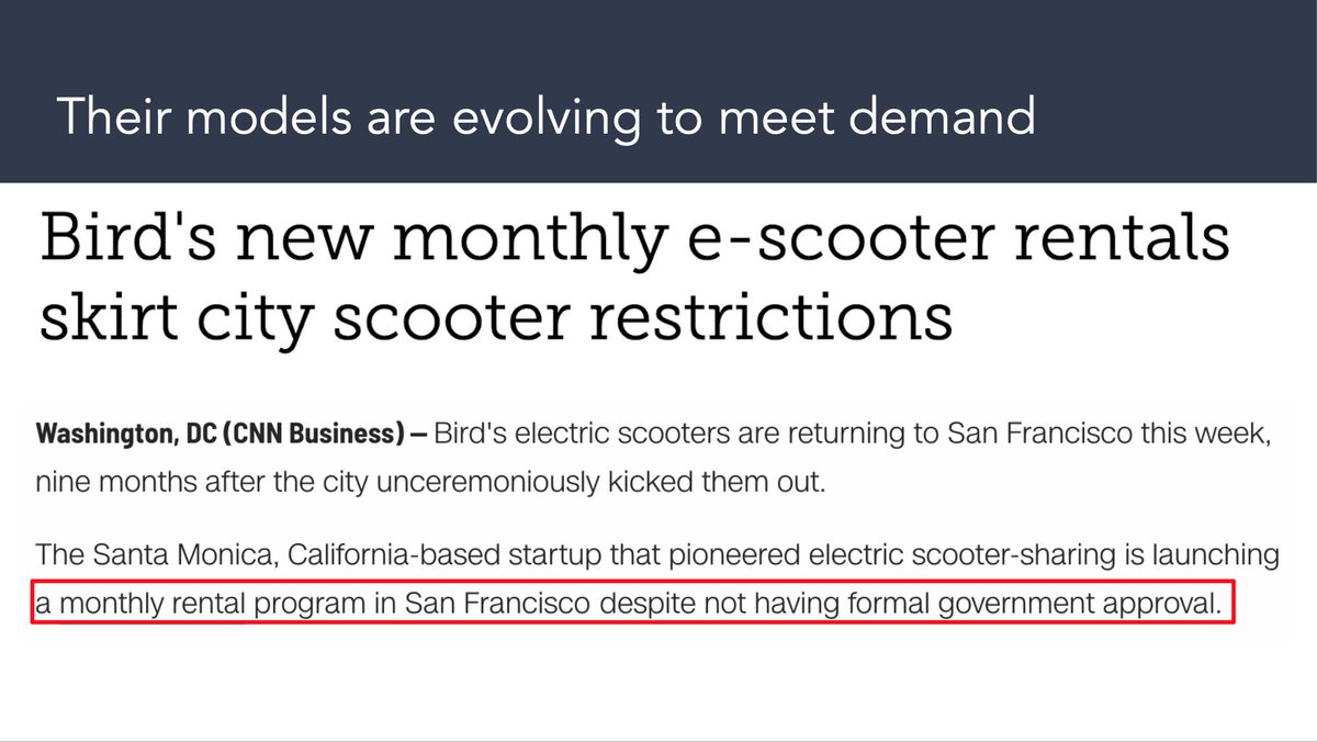 But Jump's failure to get a permit in Chicago highlights a point. The team at  @motnz asked - 'we're going to regulate this schemes at the city level, why worry about inflows of vehicles?' Here's why: They're going to be leased direct to consumers. Cities won't control this.