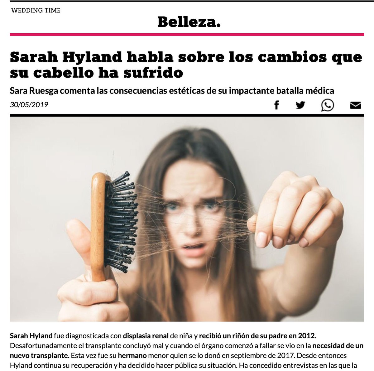 SaraRuesga's tweet photo. #SarahHyland habla sobre los cambios que su cabello ha sufrido#pelquería #color #corte #haidressing #hairdressers #playa #verano #pelocorto #melena #recogidos #novia #bride #alopecia #caida #calvicie #SarahHyland #endometriosis #transplante #dialisis #transplant #donante https://t.co/8cNUyKKuMT
