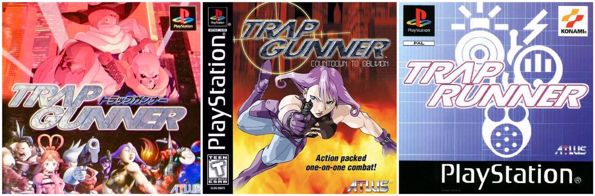 JoachimHesse's tweet photo. Torappu Gannā! Welches Titelmotiv von #TrapGunner für #PS1 gefällt euch am besten - Japan vs USA vs Europa? Das unterhaltsame Bombenleger-Spiel hat #Atlus 1998 in den NTSC-Gefilden veröffentlich, für PAL-Europa war ein knappes Jahr später #Konami zuständig. #ClassicCovers https://t.co/CBnbe0llZT