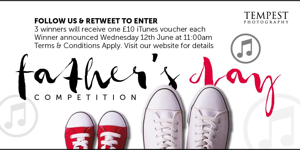 It's #competition time! For #FathersDay we are going to be giving away 3 £10 iTunes vouchers to 3 lucky winners! To enter all you have to do is follow us and retweet this tweet to enter. Good Luck everyone! 🤞
Terms &amp; Conditions: htempest.co.uk/fathers-day-te…
#LookingGoodWithTempest