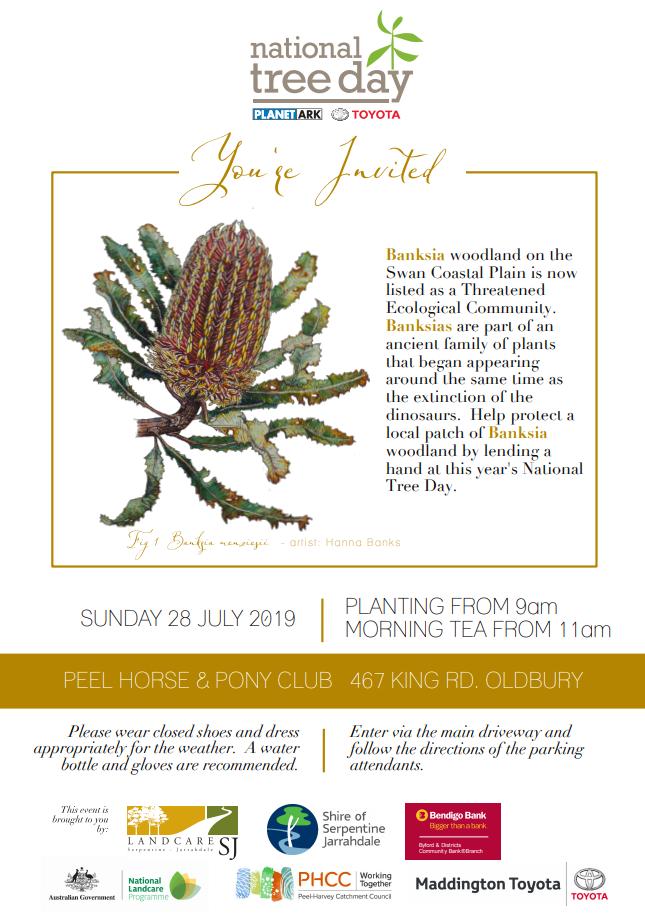 Landcare SJ, in conjunction with the <a href="/shireofsj/">Shire of Serpentine Jarrahdale</a>, will be holding a National Tree Day event at the Peel Metropolitan Horse &amp; Pony Club. 

Thank you to all of our fantastic sponsors for this year's event! <a href="/bendigobank/">Bendigo Bank</a> Byford, <a href="/PeelHarveyCC/">PeelHarveyCC</a> and Maddington Toyota

#conservation