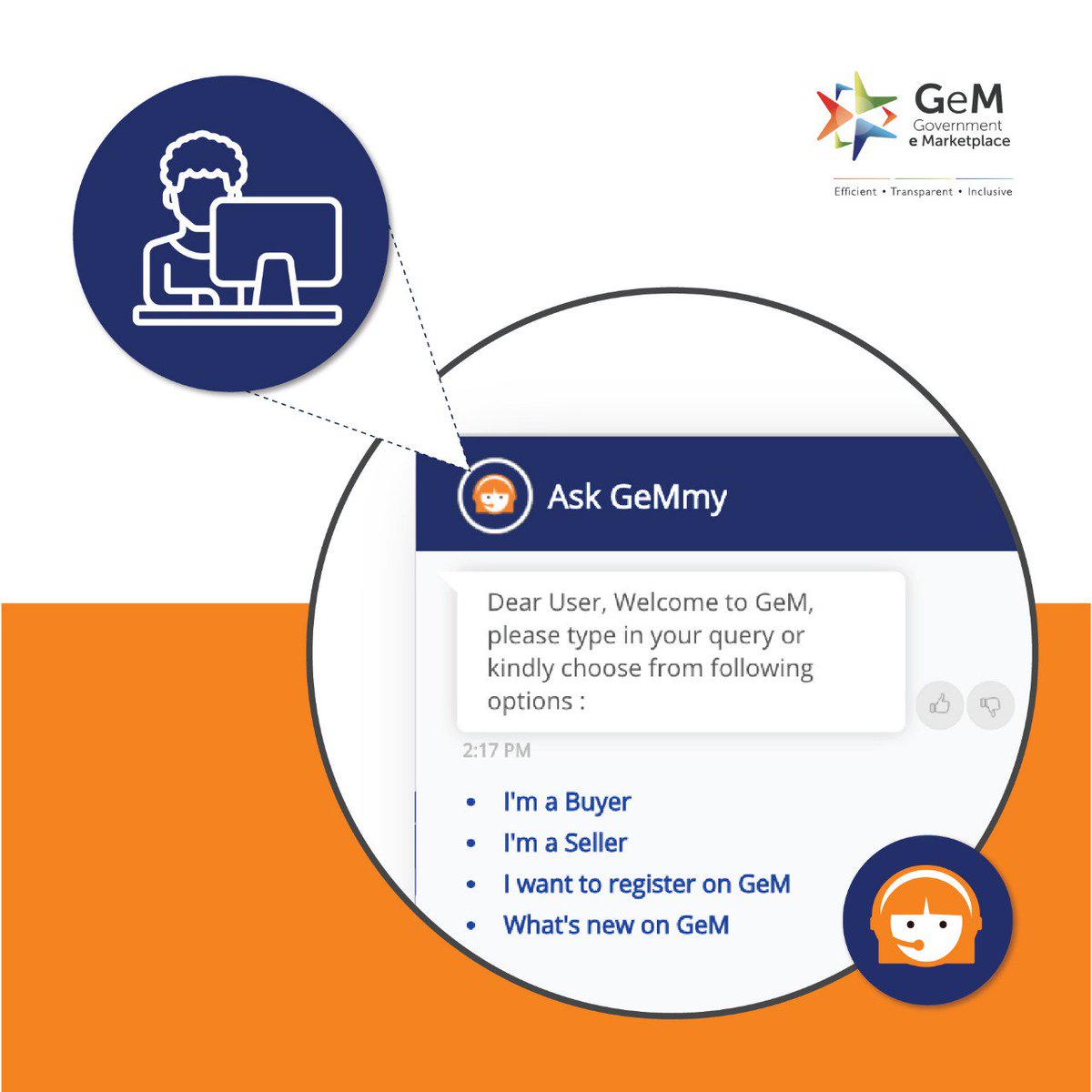 GeM_India's tweet photo. More than 10% of the total users on GeM are interacting with GeMmy.
#AskToday #AskGeMmy - one stop feature for all your queries on GeM.
#Buy on GeM, #Sell on GeM!
@CimGOI @DoC_GoI @DIPPGOI @GoI_MeitY @HRDMinistry @RailMinIndia @FinMinIndia @minmsme @_DigitalIndia @mygovindia https://t.co/IMVuR4AEyQ