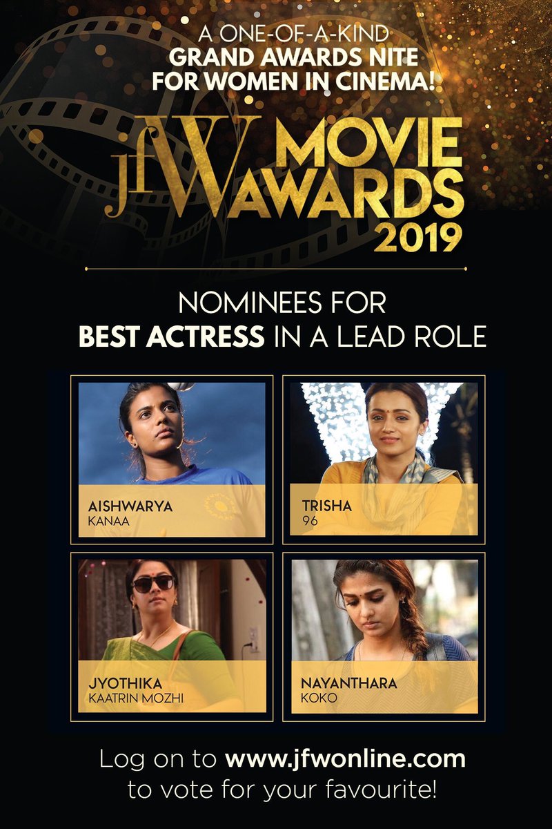 #Jfw #jfwmovieAwards 

As much As I love #NayanThara  and #Jyotika  more than @trishtrashers , I think it deserves to go to #TrishaKrishnan  just for Her #Janaki in #96