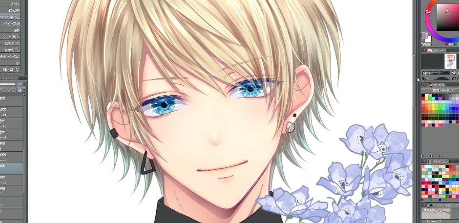 earrings 1boy jewelry solo blue eyes blonde hair male focus  illustration images