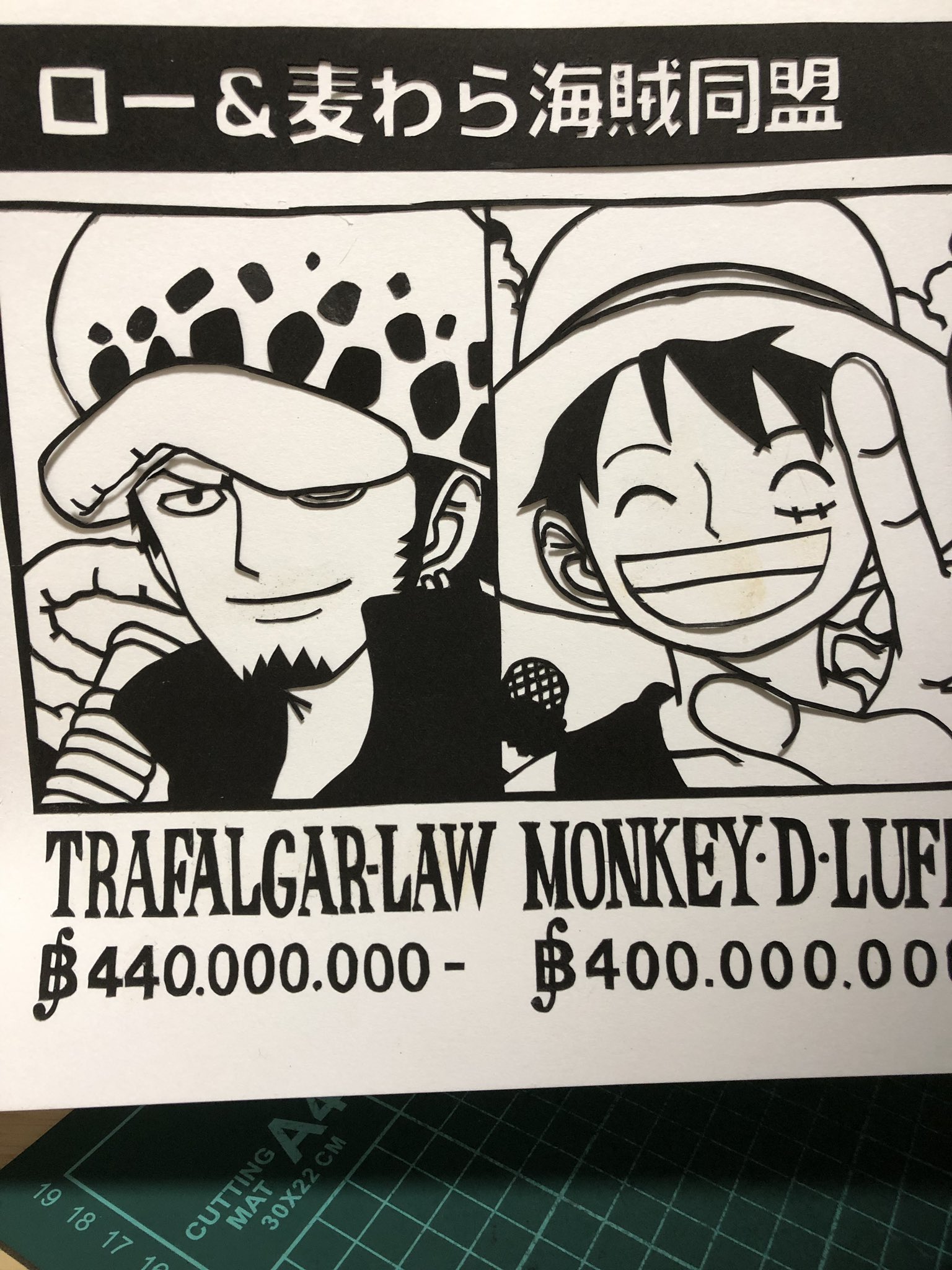 ちろ サクサク ٩ ᐛ ᐖ ۶ 切り絵 趣味 ワンピース Onepiece ロロノア ゾロ 文句あるか海賊王 手配書 海賊同盟 トラファルガーロー モンキー D ルフィ 家族 猫