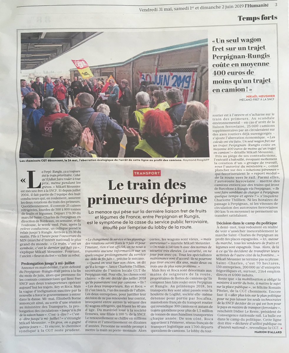 Ne laissons pas 25.000 camions supplémentaires sur les routes, ne laissons pas casser des milliers d’emplois. Faisons du train Perpignan Rungis le fer de lance pour que le fret ferroviaire soit déclaré d’intérêt national. Pour signer l’appel c’est ici : sauverleperpignanrungis.wordpress.com/contact/