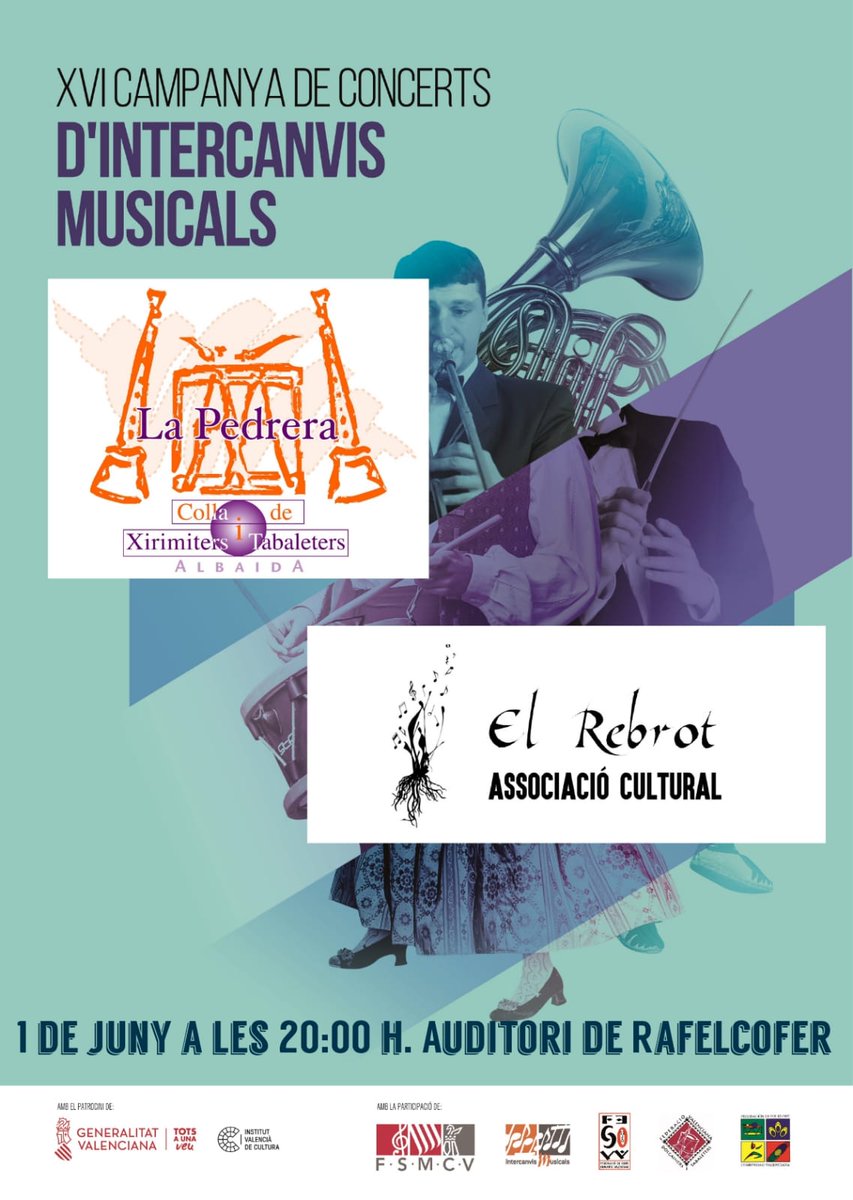 ElRebrot's tweet photo. El proper dissabte tenim una cita important, ens veiem a Rafelcofer a les 20:00, amb el concert d'intercanvi musical amb la colla La Pedrera d'Albaida. Vos esperem! https://t.co/AsL75SdQvc