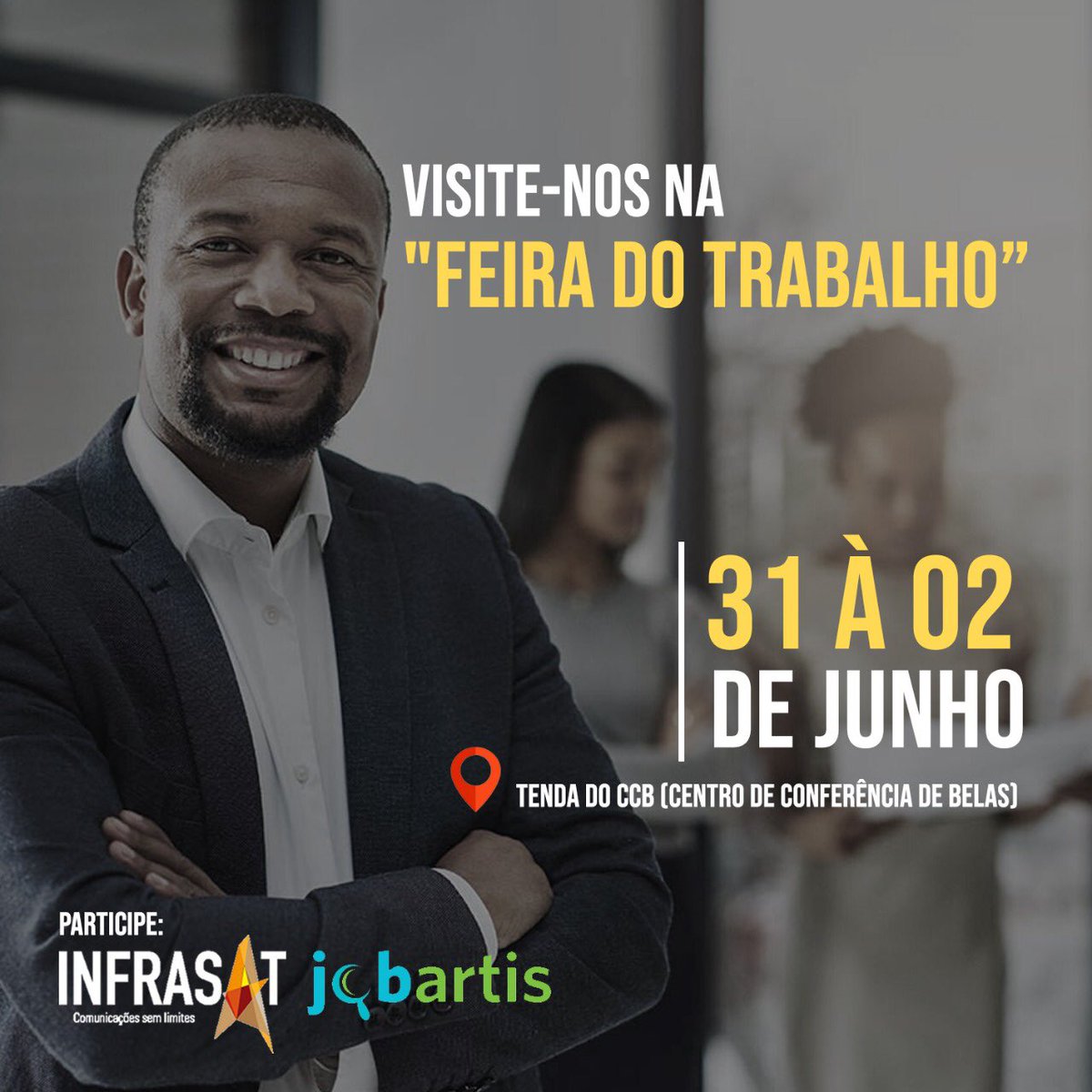 InfrasatT's tweet photo. Nos dias 31 de Maio, 01 e 02 de Junho a Infrasat estará na feira do Talento do portal de emprego @jobartis.

Não deixe de visitar o nosso Stand.
#Infrasat #sat #satelite #comunicacao #jobartis #emprego #Luanda #Angola https://t.co/Xj4nAXZp9q