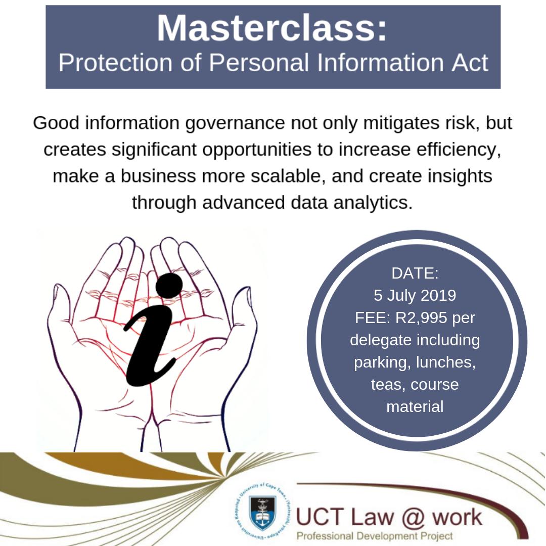 saflii's tweet photo. Want to find out how good information governance can reduce risk and create opportunities in your organisation? Check out @UCT_Law_at_work's POPIA Masterclass: https://t.co/7U421rMWIW
 #BeInformed #POPIA @UctLaw https://t.co/cNkUynHrxb