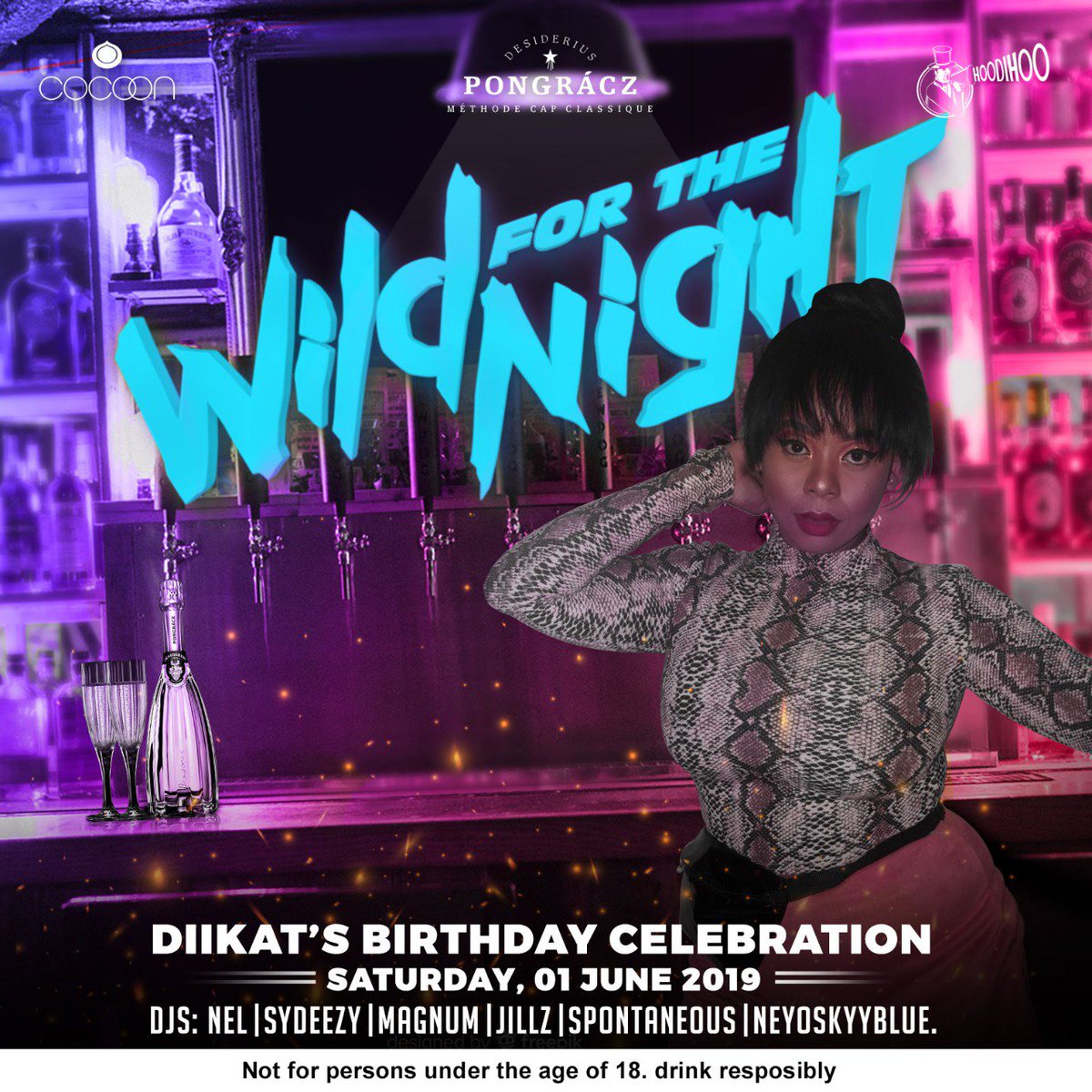 cjalldae's tweet photo. Celebration Station at your 
Saturday Situation in Sandton 
@Cocoonloungejhb @Hoodihoo_ent 
#WILDFORTHENIGHT https://t.co/IssSvmE3pv
