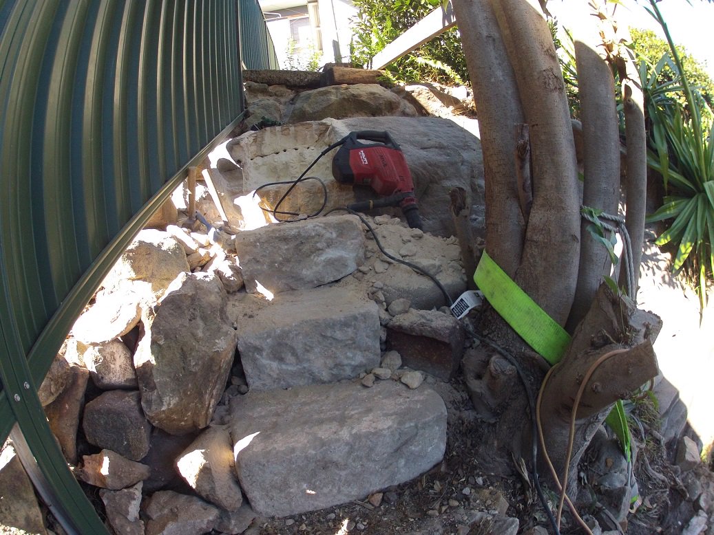 capebanks's tweet photo. Almost at the top with just over 2 tonnes of Sydney Sandstone and 30 steps up 6m elevation today. #StructuralLandscaping #trackbuilding #stairs #ResidentialLandscaping https://t.co/VzeNgTVw5X
