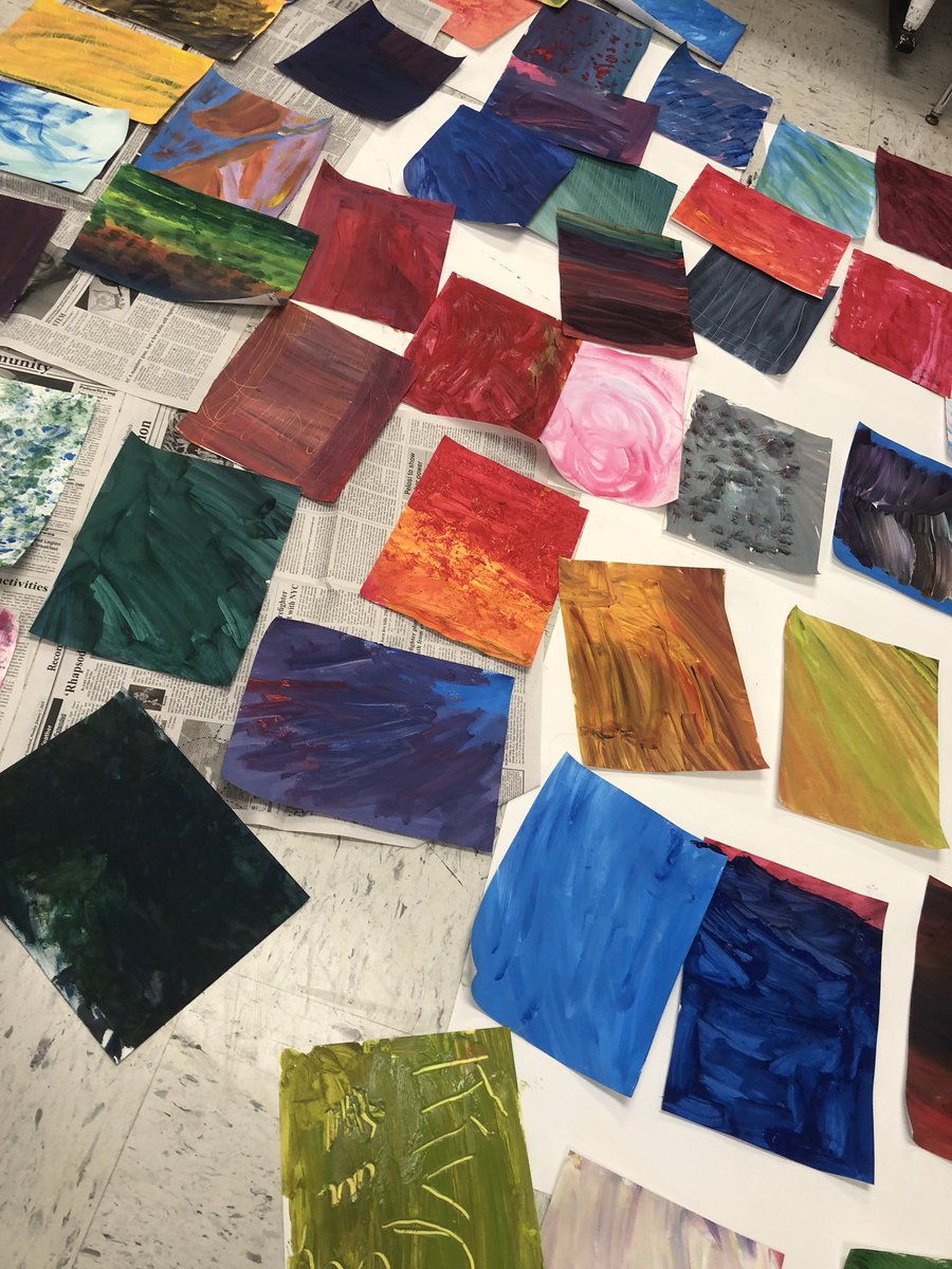 CECSD_Art's tweet photo. The life skills class made painted papers today to be used in collages. Aren’t they pretty? This is how Eric Carle made the illustrations for The Very Hungry Capterpillar. @CECSD_Art @CECSD_JH #CortlandCreates https://t.co/0gmAKS5Buv
