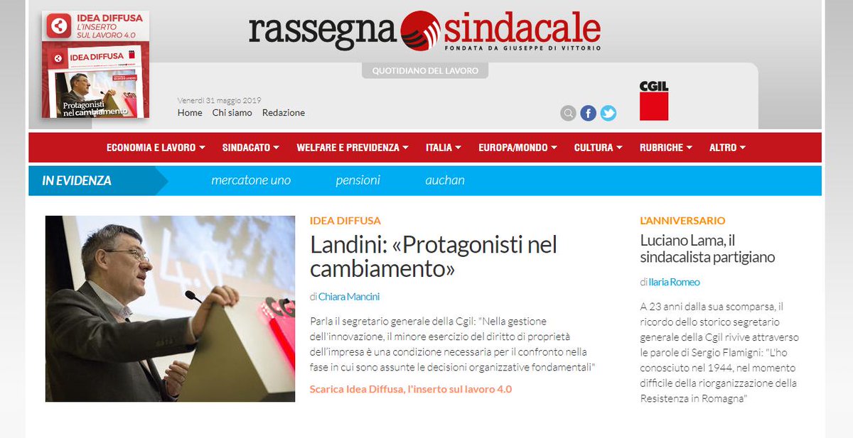 +++ INTERVISTA A MAURIZIO LANDINI +++
«Protagonisti nel cambiamento» di <a href="/_ChiaraMancini/">Chiara Mancini</a> 
Trovate tutto nel nuovo numero di #IdeaDiffusa, l'inserto realizzato da @rassegna_it insieme all'Ufficio lavoro 4.0 della <a href="/cgilnazionale/">CGIL Nazionale</a> 
⬇️⬇️⬇️
rassegna.it/articoli/landi…