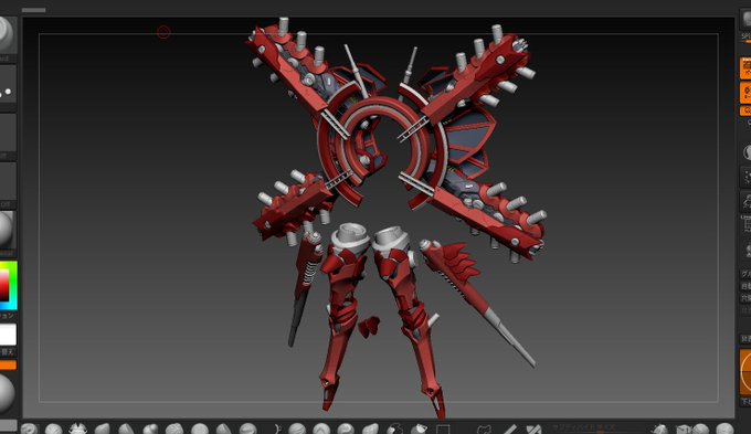 ZBrushでギア部分を造形して
ポーズとかアングルとかパースとか決めて書きだして
この手の書きだした各素材の使い方をよく理解しないままなんやかんやしてこうなった 