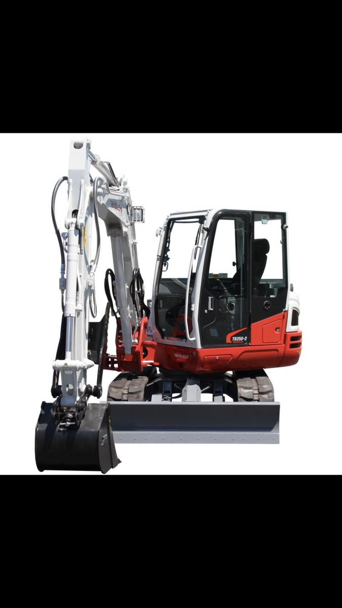 Takeuchiuk's tweet photo. The NEW TB250-2 will be at the @Plantworx2019. This has DPF to meet with stage V emission regulations and a powerful breakout force and increased reach #Plantworx2019 #excavator #stageVready #OperatorComfort https://t.co/39hqwpYSPt