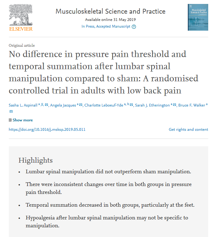 PhysioMeScience's tweet photo. No  difference in pressure pain threshold and temporal summation after  lumbar spinal manipulation compared to sham: A randomised controlled  trial in adults with low back pain

👀👀👇👇

https://t.co/TsahVgs4dn https://t.co/WmAJH608fT