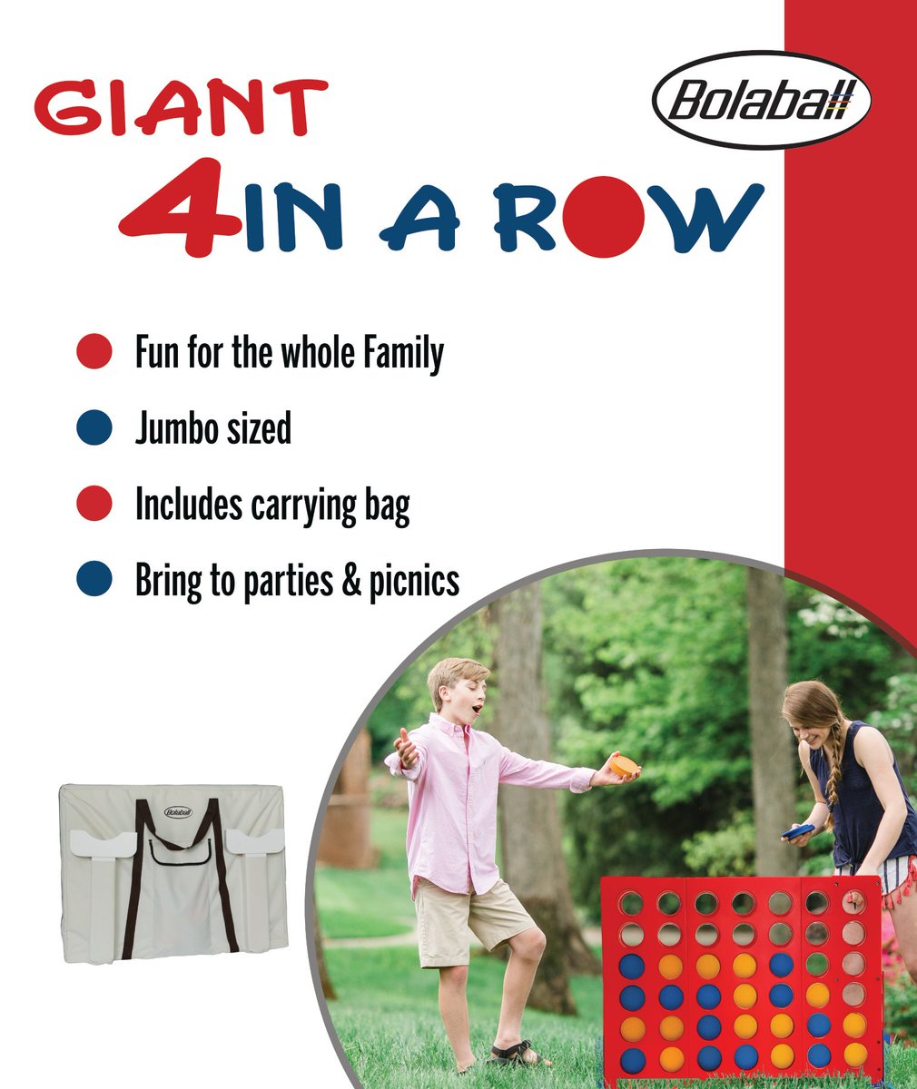 Bolaball4's tweet photo. We are super excited to announce a new game! Bolaball Giant 4 in a Row will be released on or about July 26th. This is a SUPERSIZED version of the original small table top game. Are you ready for more outdoor excitement? #new #newgame #familyfun #bringingfamiliestogether https://t.co/6DLQh4sr7c