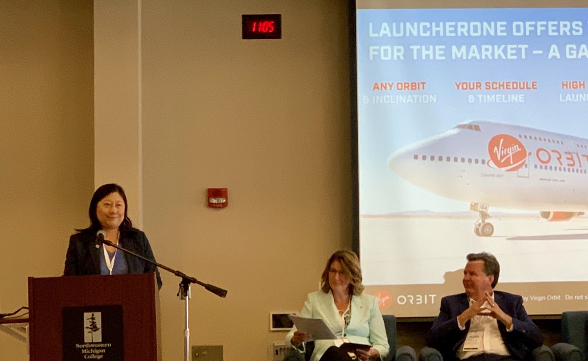 MC2_Space's tweet photo. Good friend @monicajan of @Virgin_Orbit @MichSpaceForum being part of the dialog about launch for the 3rdCoast #space #MichSpaceForum https://t.co/BQzHMm4eur