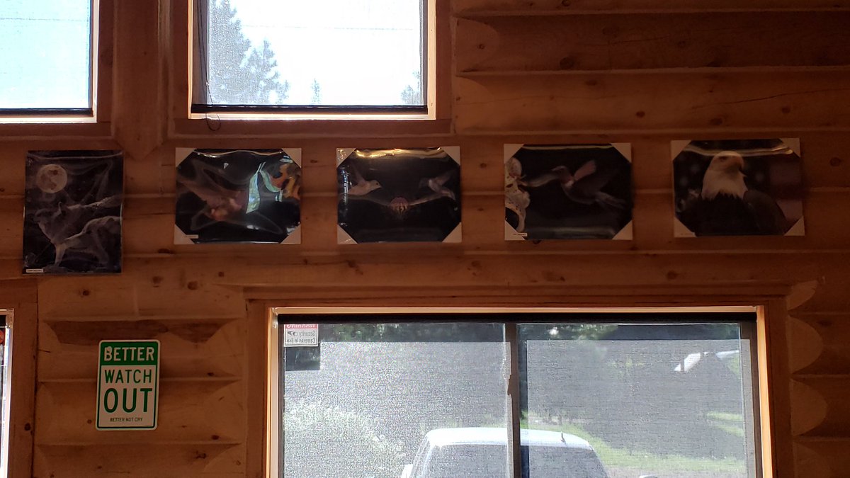 Delta9House's tweet photo. Stop in to The Log Cabin Restaurant in Sumpter, Oregon, for the best breakfast in Baker County. We also have 3D art for sale and my mom's crocheted Delta-9 House and Delta-9 Cabins potholders. https://t.co/m1jxzVbswQ